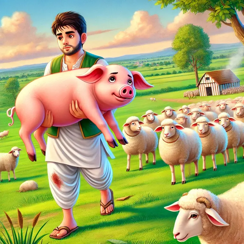 सुअर और भेड़ | The Pig and the Sheep - Read in Hindi, English, Urdu & Farsi