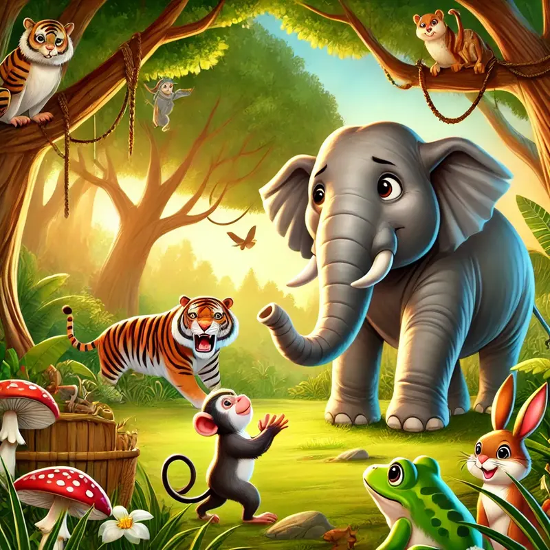 हाथी और दोस्त | Elephant and Friends - Read in Hindi, English, Urdu & Farsi